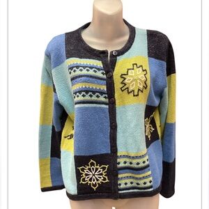 Christopher Banks winter button up cardigan Snow flake  blue